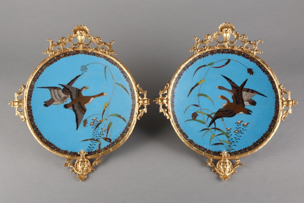 A. Giroux <br/> Pair of “cloisonne” enamel dishes
