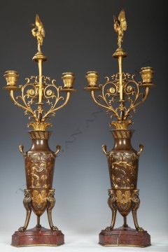 Paire de Vases-Candélabres néo-Grecs bronze Levillain Barbedienne Tobogan Antiques Paris antiquités XIXe siècle