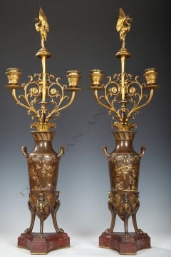 Paire de Vases-Candélabres néo-Grecs bronze Levillain Barbedienne Tobogan Antiques Paris antiquités XIXe siècle