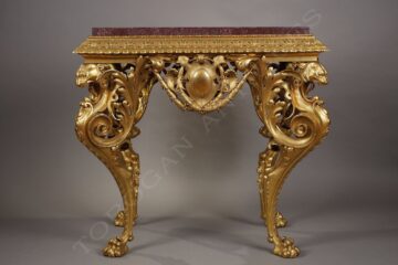 Exceptionnelle table de présentation en bronze doré et porphyre – signée et datée Matifat 1851 – Tobogan Antiques – Antiquaire Paris 8ème-8