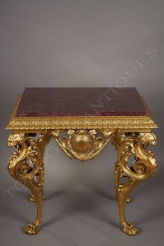 Exceptionnelle table de présentation en bronze doré et porphyre – signée et datée Matifat 1851 – Tobogan Antiques – Antiquaire Paris 8ème-9