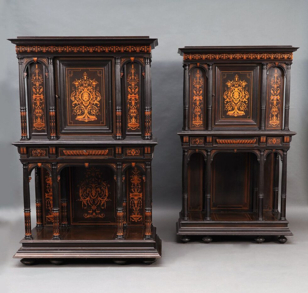 F. Linke<br /> Pair of Renaissance Revival Cabinets