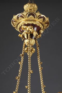Lustre aux amours en griotte et bronze doré – Tobogan Antiques – Antiquaire Paris 8ème_04