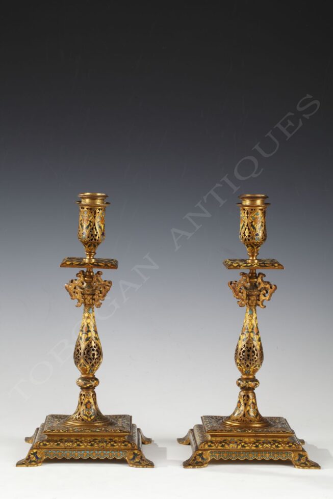 F. Barbedienne <br/> Pair of Oriental style Candlesticks