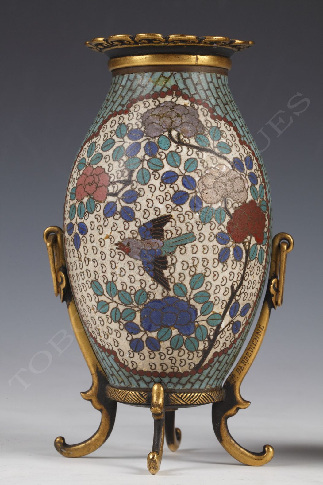 F. Barbedienne Pair of small cloisonné enamel vases - Tobogan Antiques