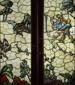 Ensemble de quatre vitraux La Chasse à courre – Tobogan Antiques – Antiquaire Paris 8ème-5