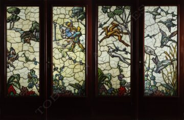 Suite de quatre vitraux <br/> La Chasse à Courre
