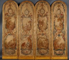 Suite de quatre tapisseries à scènes pastorales de la Manufacture de Beauvais – d&rsquo;après François Boucher – Tobogan Antiques – Antiquaire Paris 8ème-9