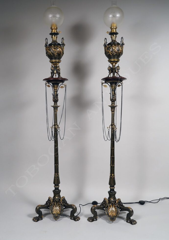 A. Lacarrière, Delatour et Cie <br/> Pair of Neo-Greek Floor Lamps