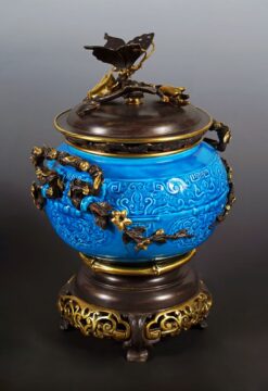 Pot couvert Chinoisant en faïence et bronze – Manufacture de Faïence de Longwy – Tobogan Antiques – Antiquaire Paris 8ème-3