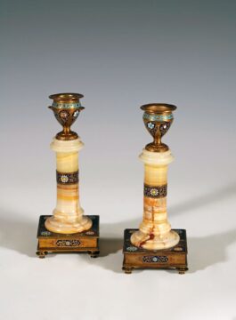 Louchet Frères <br/> Paire de Bougeoirs Orientalisants