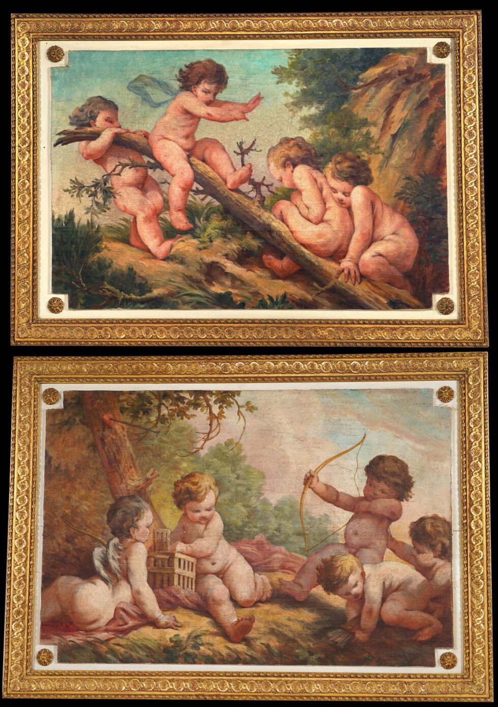 Paire de Tableaux <br/> « La Balançoire » et «  Le Tir à l’arc »