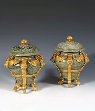 H. Dasson <br/> Pair of covered Vases “with Lions”