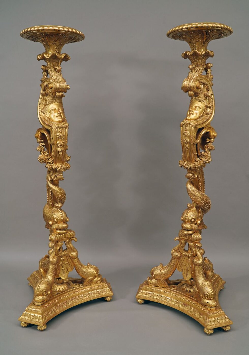 Pair of « Dolphins » Torcheres holders