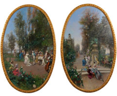 Paire de tableaux Fêtes Galantes par G. Simoni – Tobogan Antiques – Antiquaire Paris 8eme-8