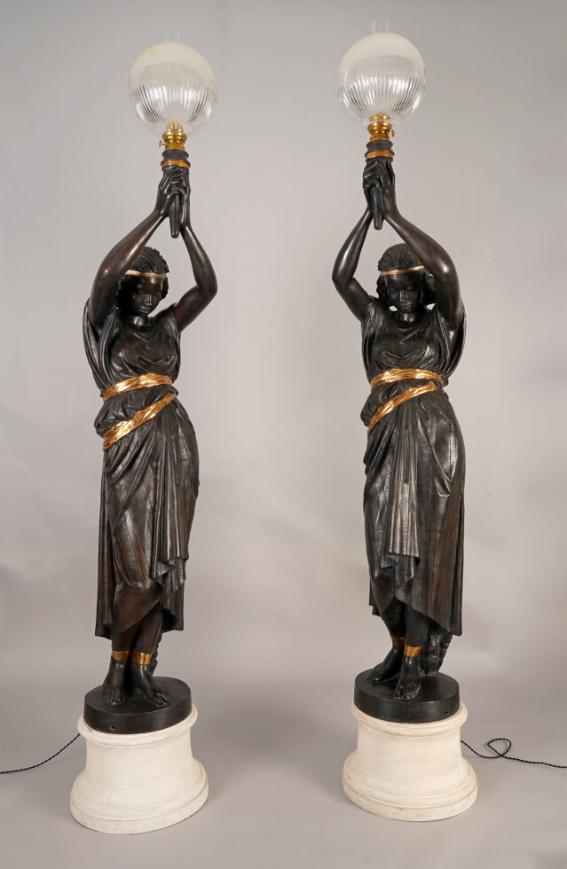 M. Moreau et Val d&rsquo;Osne <br/> Paire de torchères « Nubiennes »