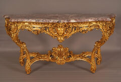 Console d&rsquo;apparat attr. Linke en bois doré et plateau marbre fleur de pêcher – Tobogan Antiques – Antiquaire Paris 8eme-12