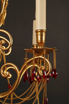 Lustre orientaliste en bronze doré et cristal clair et rouge attribué à Baccarat – Tobogan Antiques – Antiquaire Paris 8eme-4