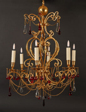 Lustre orientaliste en bronze doré et cristal clair et rouge attribué à Baccarat – Tobogan Antiques – Antiquaire Paris 8eme-6