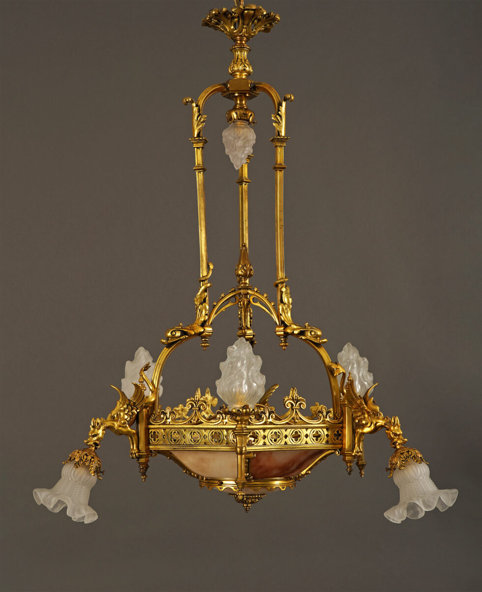 Susse & Lelievre <br/> Lustre Néo-Gothique aux Dragons