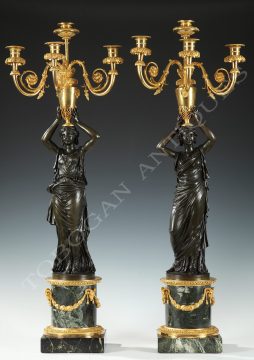 H. Auguste <br/> Pair of “Athenians” Candelabra