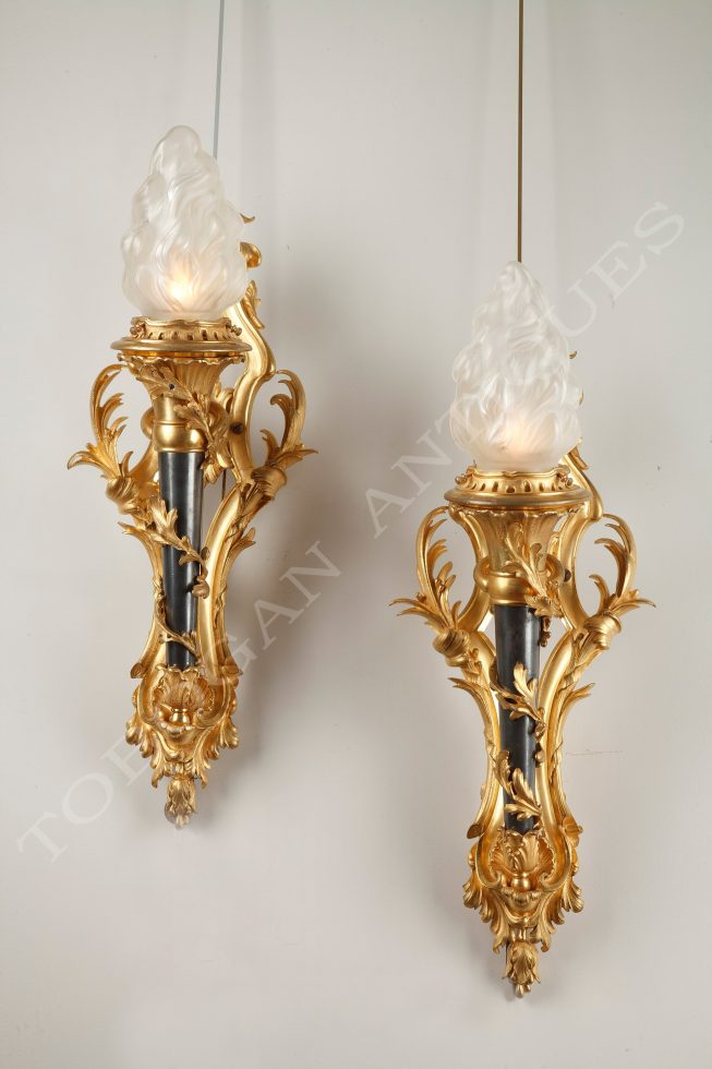 Gagneau <br/> Grande paire d’appliques torche