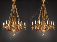Paire de lustres orientalistes en bronze doré - Tobogan Antiques - Antiquaire Paris