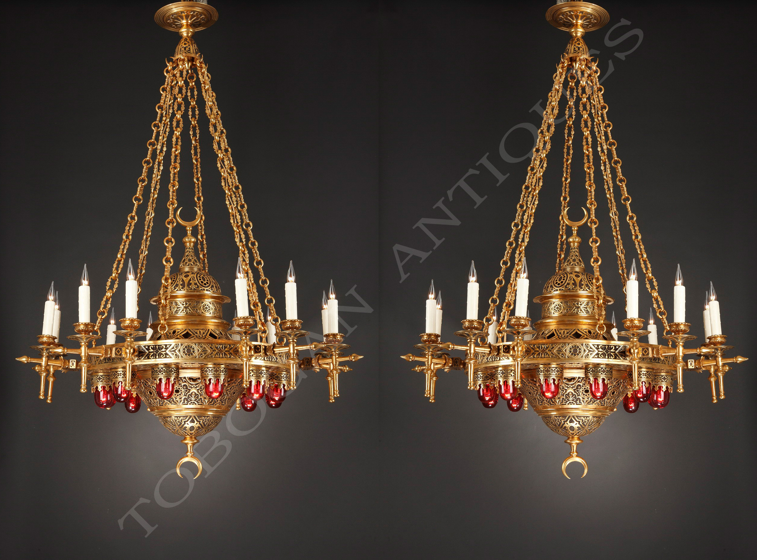 Important pair of oriental style chandeliers