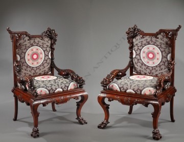 Paire de fauteuils Japonisants Viardot mobilier Tobogan Antiques Paris antiquités XIXe siècle