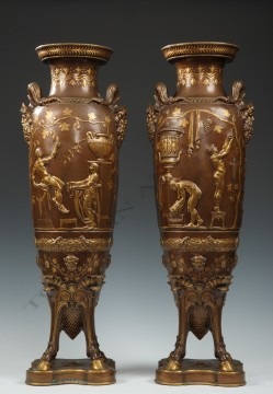 Paire de vases Amphores néo-Grecs Levillain Barbedienne bronze objets Tobogan Antiques Paris antiquités XIXe siècle