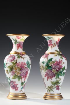 Baccarat Crystal Manufacture <br/> Pair of opal-glass Vases