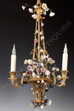 Lustre au panier fleuri - Attribué à H. Vian - Tobogan Antiques - Antiquaire Paris