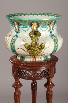 Jardinière Gien faïence Tobogan Antiques Paris antiquités XIXe siècle