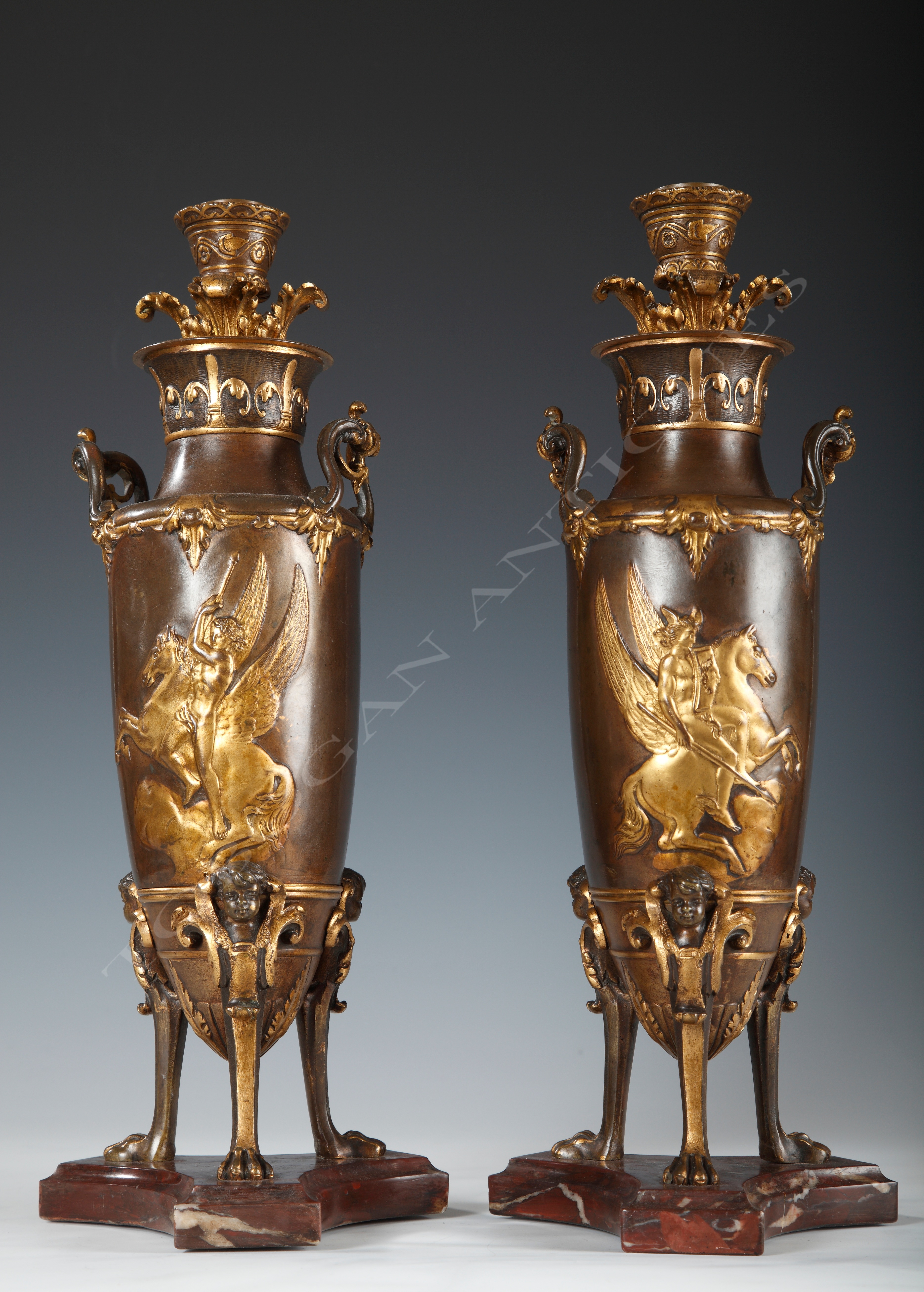 F. Levillain & F. Barbedienne<br />Pair of neo-Greek candelsticks