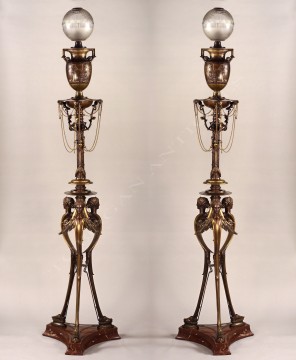 H. Cahieux & F. Barbedienne<br />Paire de lampes néo-Grecques