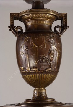 Paire de lampes néo-Grecques bronze Cahieux Barbedienne Tobogan Antiques Paris antiquités XIXe siècle