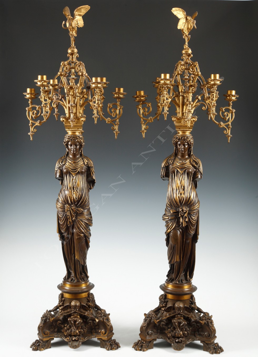 L.C. Sévin & F. Barbedienne<br />Pair of “cariatid” candelabras