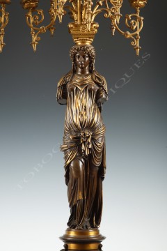 Paire de candélabres néo-Grecs bronze Sévin Barbedienne Tobogan Antiques Paris antiquités XIXe siècle