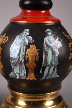 Paire de lampes porcelaine pompéien Tobogan Antiques Paris antiquités XIXe siècle