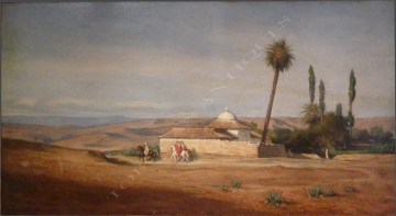 “Cavaliers près d’une oasis” Brun peinture Tobogan Antiques Paris antiquités XIXe siècle