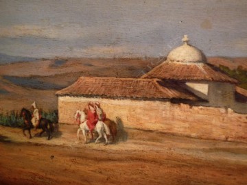 “Cavaliers près d’une oasis” Brun peinture Tobogan Antiques Paris antiquités XIXe siècle